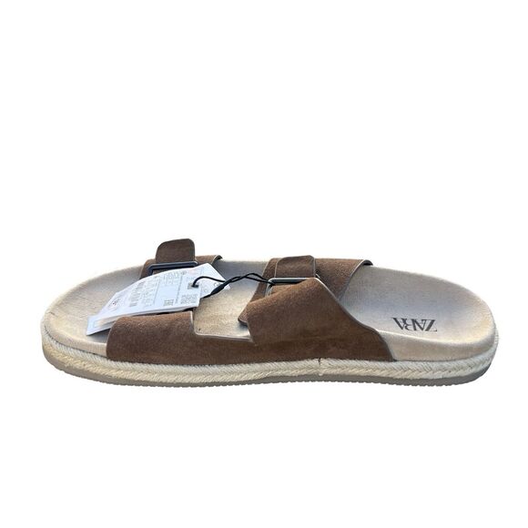 Zara Sandals Men Double Buckle Strap Flat Size US 9 EU 42 Brown Slip On Slides main image 3